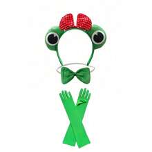 Frog Theme Carnival Costume Set, Includes Frog Headpiece, Bow Tie, Green Long Gloves, Perfect For Carnival Parade, Theme Party, World Book Day Cosplay, Stage Performance, Music Festival, Anime Convention, Holiday Celebration, Photography, Animal Theme Party And More - Multicolor - View 5