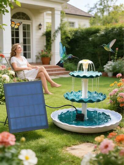 AISITIN Baño de pájaros de 3 niveles con bomba solar de 3.5W, fuente solar desmontable y adecuada para baño de pájaros, decoración de jardín, comedero para aves al aire libre