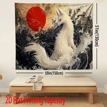 2D Flat, 2D Flat Printing Tapestry, 1pc Mythical Whe Fox Animal Theme Tapestries, Wall Hanging For Home, Livingroom Bedroom Garden Office Stu Decor, Creative Gift, Festive Decor Polyester Bkground Cloth, Red Sun Ocean Waves Pattern - 1PC - View 10