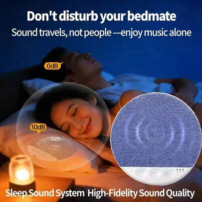 1个迷你蓝牙床头睡眠音效音箱，无线睡眠音乐播放器，9D立体声白噪音机，带自动关机定时器的MP3播放器，适用于手机/TF卡设备