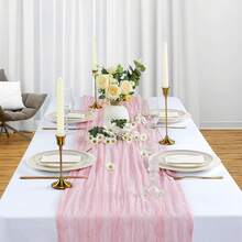 1pc 10ft Cheesecloth Table Runner, 35x118 Inch Boho Sheer Gauze Cheese Cloth Fabric For Party Decor, Baby Shower, Wedding, Holiday - Pink - View 7