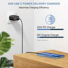 17W 双口 USB-C 快充充电器，PD 电源适配器，兼容 MacBook Pro/Air、Galaxy 等设备，黑色 - 查看 6