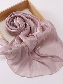 Khăn trùm đầu thêu hoa 3D trang nhã, màu trơn, chất liệu organza đính sequin, kiểu dáng thanh lịch, thích hợp cho áo Abaya, mùa xuân/hè, đi nghỉ mát, du lịch. - Nhiều màu - Xem 12