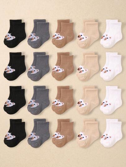 5 Pairs Random Color Cute Bear Pattern Baby Socks, Essential For Newborns In Summer, Comfortable Breathable Soft Socks, Suitable For All Seasons Daily Wear, Baby Party Decor Gifts, Party Favors Socks