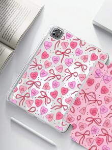 A Cute Cartoon Heart Letter Bow Dual-Sided Acrylic Transparent Crystal Back Cover, Shock-Proof, Suitable For IPad 7th, 8th, 10th Generation (10.2 Inch), Built-In Pen Slot, Support Sleep/Wake Function, Ideal Gift Choice - Multicolor - View 1