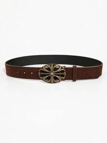 1pc Vintage Embossed Western Cowgirl Style Belt, Music Festival - Coffee - View 2