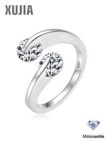 XUJIA 1 chiếc nhẫn bạc 925 đính đá Moissanite 2.0 carat, hai viên đá Moissanite tròn 6.5mm, nhẫn cưới/đính hôn cho nữ, quà tặng kỷ niệm, quà cưới cho cô dâu. - RMO-221 - Xem 2