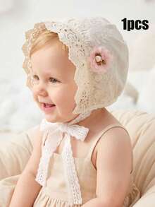 1pc White Pointed Lace Flower Retro Hat, Embroidered Headpiece, Soft Regal Style Cap - Pink Floral Print - View 2