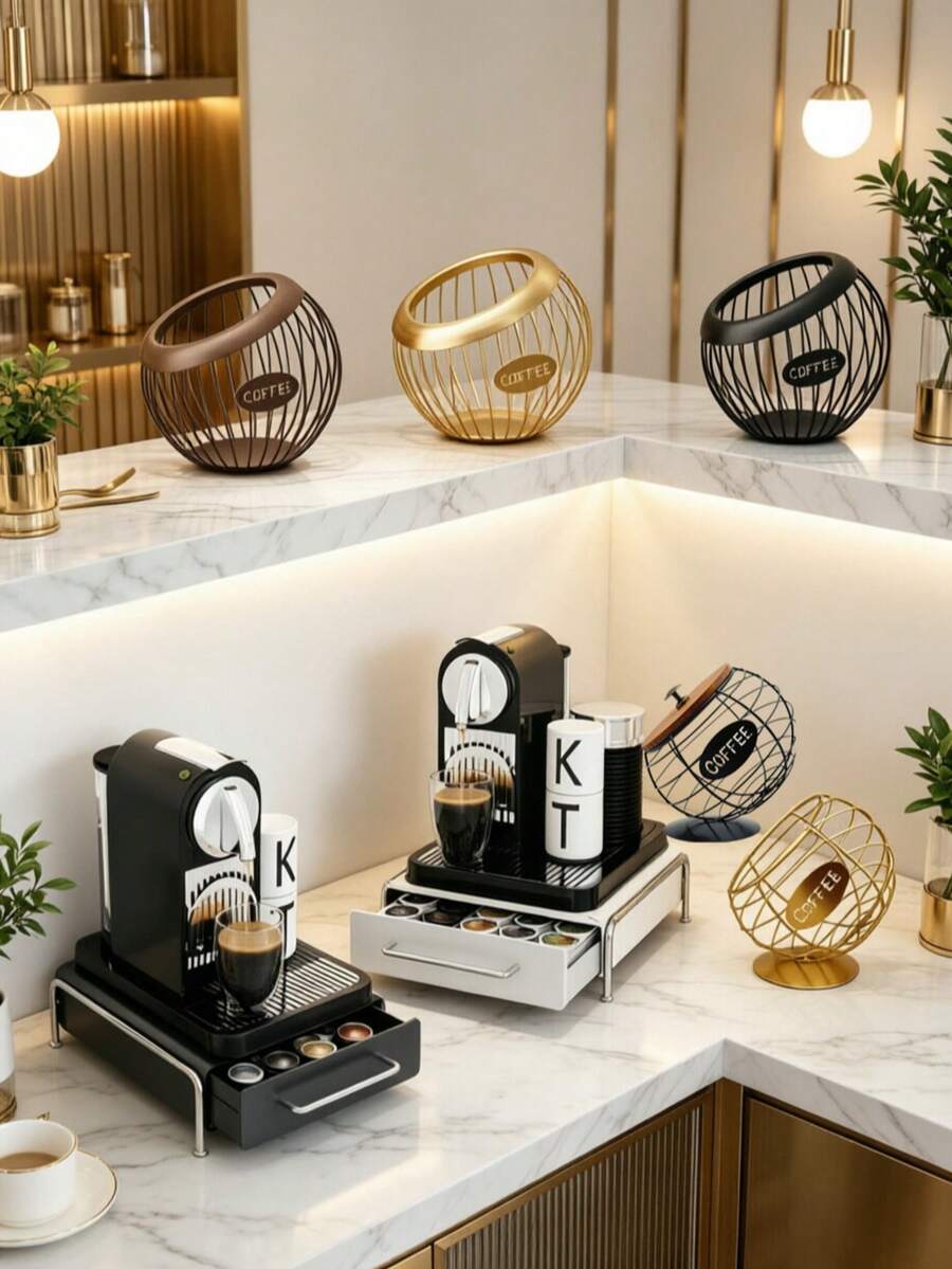 Large Capacity Coffee Capsule Storage Drawer Organizer, Metal Coffee Station Countertop Rack, Space-Saving Kitchen Coffee Bar Accessory - Multicolor - View 1