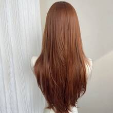 Synthetic Straight Women Wigs High-Layered Orange-Brown Wig With Hair Bangs 26inch Long Straight Wig Women Daily Party Wear - 27-30 - Xem 5
