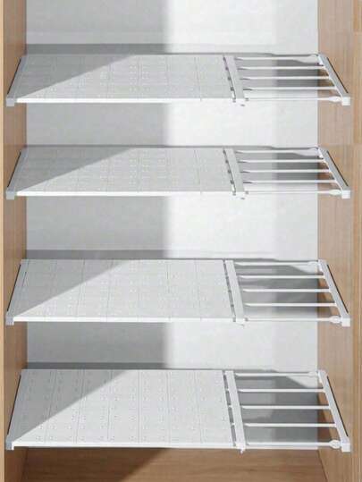 1/2 无钉可伸缩衣物收纳隔板，宿舍堆叠式衣柜架，节省空间的堆叠式收纳隔板，衣物整理架，适用于浴室、厨房、房间、卧室衣柜和玄关鞋柜。