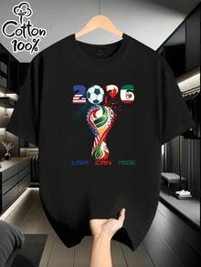 Símbolo del torneo 2026 con banderas de Estados Unidos Canadá yéxico que celebra laón futbolística en América del Norte Camiseta de hombre% algodón NP7W - Negro - Ver 7