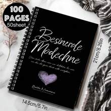 German Style Artistic Spiral Notebook, "Besinerde Modechne" Artistic Font Cover With Romantic Purple Heart Pattern. 100 Pages High Capacity, Suitable For Work Records, Study Notes, Daily Plans, Also An Thoughtful Gift For Graduation, Birthday And Other Occasions. - D - View 2