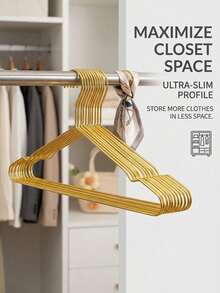 10/5/1 pièce Cintres métalliques antidérapants avec barre antidérapante, convient pour les magasins de vêtements et les hôtels, rendant votre chambre plus propre et plus confortable. Articles ménagers, essentiels de voyage, décoration de chambre, rangement, outils d'organisation des vêtements, portant à vêtements, cadeau pour femme, cadeau pour homme, cadeau pour père, cadeau pour la famille - Doré - Voir 4