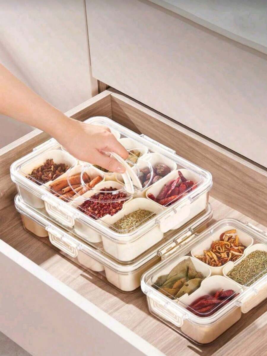 1个带盖分隔盘,糖果、蔬菜、水果、坚果收纳盒,透明零食分隔盘,适合野餐、聚会、冰箱储存,密封食品储存容器,冰箱食品储存容器,糖果坚果调味料食品储存容器,带盖带提手分隔盘,便携式水果坚果糖果零食盘,适合聚会、派对、野餐,透明,厨房用品,圣诞礼物,返校季礼物 - 白色 - 查看 1