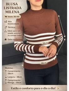 Women's Striped Long-Sleeved Sweater - Khỏa thân - Xem 4