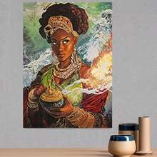 Cuadro Decorativo 2D Plano de Retrato de Reina Majestuosa | Impresiones Enrolladas Estilo Casa de Campo, Estética Moderna, Ideal para Sala de Estar, Dormitorio, Oficina en Casa, Aula, Estilo Art Déco. - Enmarcado - Ver 3