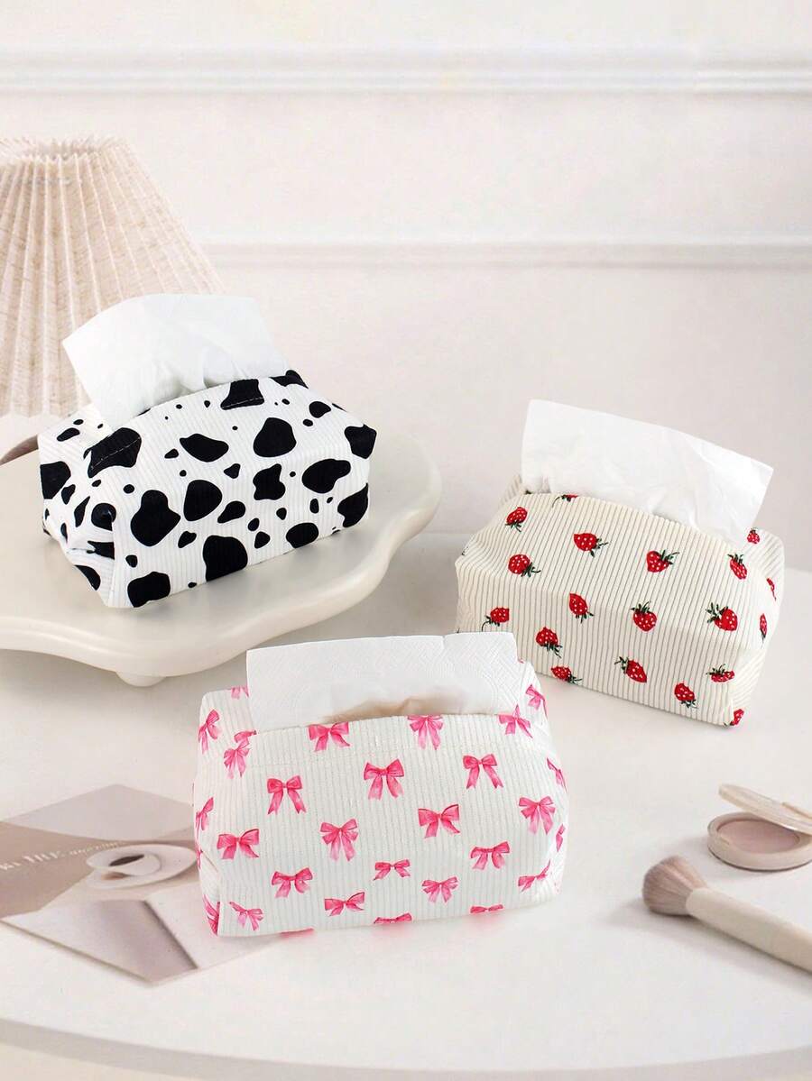 1/3pcs Corduroy Printed Tissue Box, Ins Style Home Living Room Tea Table Napkin Holder, Bedroom Bedside Dust-Proof Storage Box, Luxury Car Dining Table Creative Tissue Case, Black White Beige
