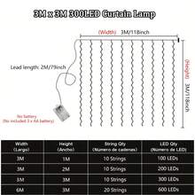 1pc Indoor LED Curtain Lights With 8 Lighting Modes, Battery Powered Atmosphere Lamp For Holiday, Wedding, Birthday Party, Bedroom, Window, Living Room Decor (Batteries Not Included) - AA Battery Box Curtain Light - View 8