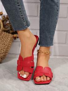 New Fashion Square Toe Flat Sandals For Women - Red - View 6