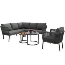 Conjunto de salón de jardín para 5-6 personas, conjunto de sofás de exterior grande, grupo de asientos de 6 niveles con banco de agua y banco de besos, conjunto de sofás modulares para terraza con balcón, gris - Gris - Ver 6