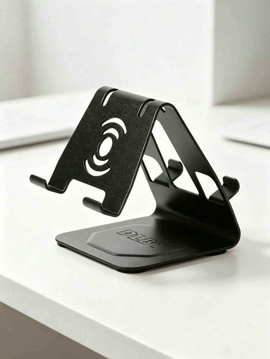 1pc Black Aluminum Alloy Phone Stand, Slouchy Desktop Holder For Smartphone And Tablet - Black - View 1