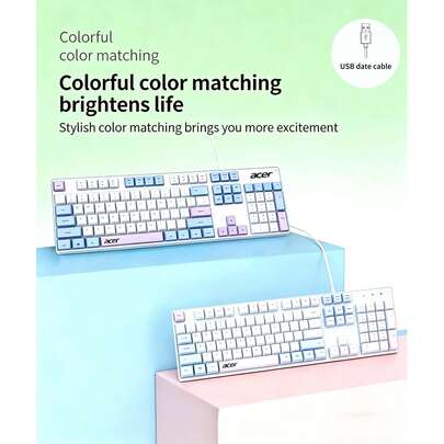 Acer OKB950 Two-Tone Wired Gaming Keyboard, True Mechanical Feel, USB Port, Universal For Gaming, Office, And Computer Use, Simple Design