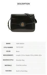 Tory Burch Robinson纯色女士单肩包 143122-001 - 黑色143122-001 - 查看 8