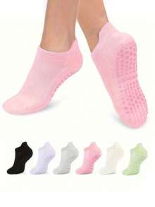 3/6 Pairs Pilates & Yoga Grip Socks For Women Men, Breathable Anti-Skid Workout Socks For Barre, Hospital Floors & Barefoot Training Random Colors - Multicolor - View 3