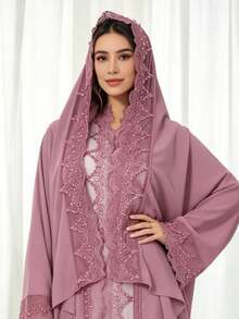 1 Set Hijab + Open Abaya Islamic Modest Long Dress, Turkish Dubai Abaya Robe With Headscarf, Suitable For Muslim Women's Daily Wear - Multicolor - View 15