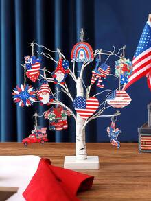Set de 12 piezas Decoraciones de árbol del Día de la Independencia | Decoración de bandera estadounidense de madera | Adornos de árbol de aniversario | Decoración colgante rojo, blanco y azul | Conmemorativo del 250 aniversario de la Independencia - Adorno de globo de madera del Día de la Independencia - Ver 4