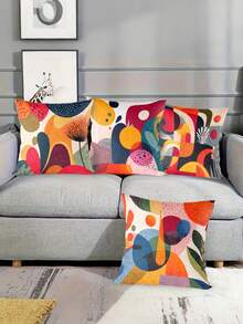 4 fundas de cojín con arte abstracto colorido, diseños geométricos, funda de cojín impresa por un solo lado, funda de cojín de piel de durazno para cama, lavable a máquina, decoración para sala, decoración para sofá, decoración para el hogar, decoración para fiestas, recuerdos de fiesta, regalos de fiesta - color - Ver 10