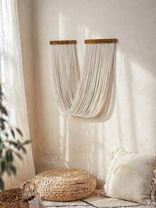 1 pieza Tapiz de estilo bohemio tejido a mano - Hilo degradado en beige - Decoración de pared grande para sala de estar, dormitorio, decoración del hogar moderna de estilo bohemio - Multicolor - Ver 6