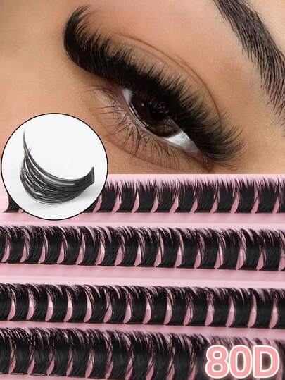200 Clusters 80D Cat Eye False Eyelashes, 10-16mm Mixed Length, D/DD Curl. DIY Natural Fluffy & Thick Effect, High Cost-Performance Lashes. Beginner Friendly, Reusable. Suitable For Daily, Party, Stage Performance Or Holiday Makeup - Valentine's Day/Christmas Gift
