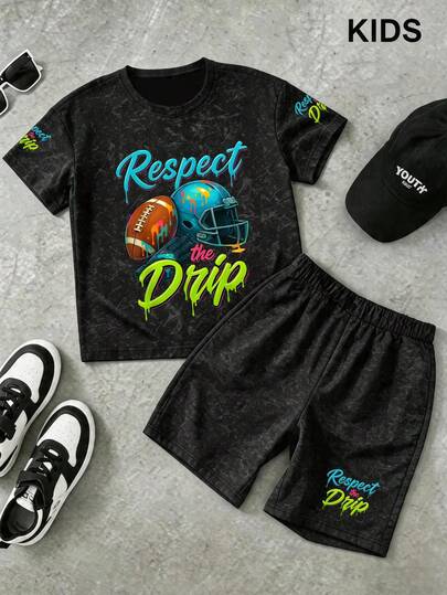 2-delars set: Småbarnspojkars t-shirt med Eagle-grafik, lös passform och rund hals, lämplig för skola, campus, universitet, avslappnad sommaroutfit med korta ärmar, moderna utomhussporter vår/sommar