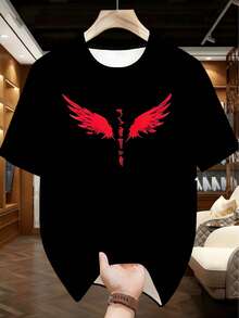 Plus Size Men's Hardcore Gym Blade Print Short Sleeve T-Shirt, Pure Black Loose Fit Sports Top, Elastic Breathable Workout Training Shirt - Black - View 3