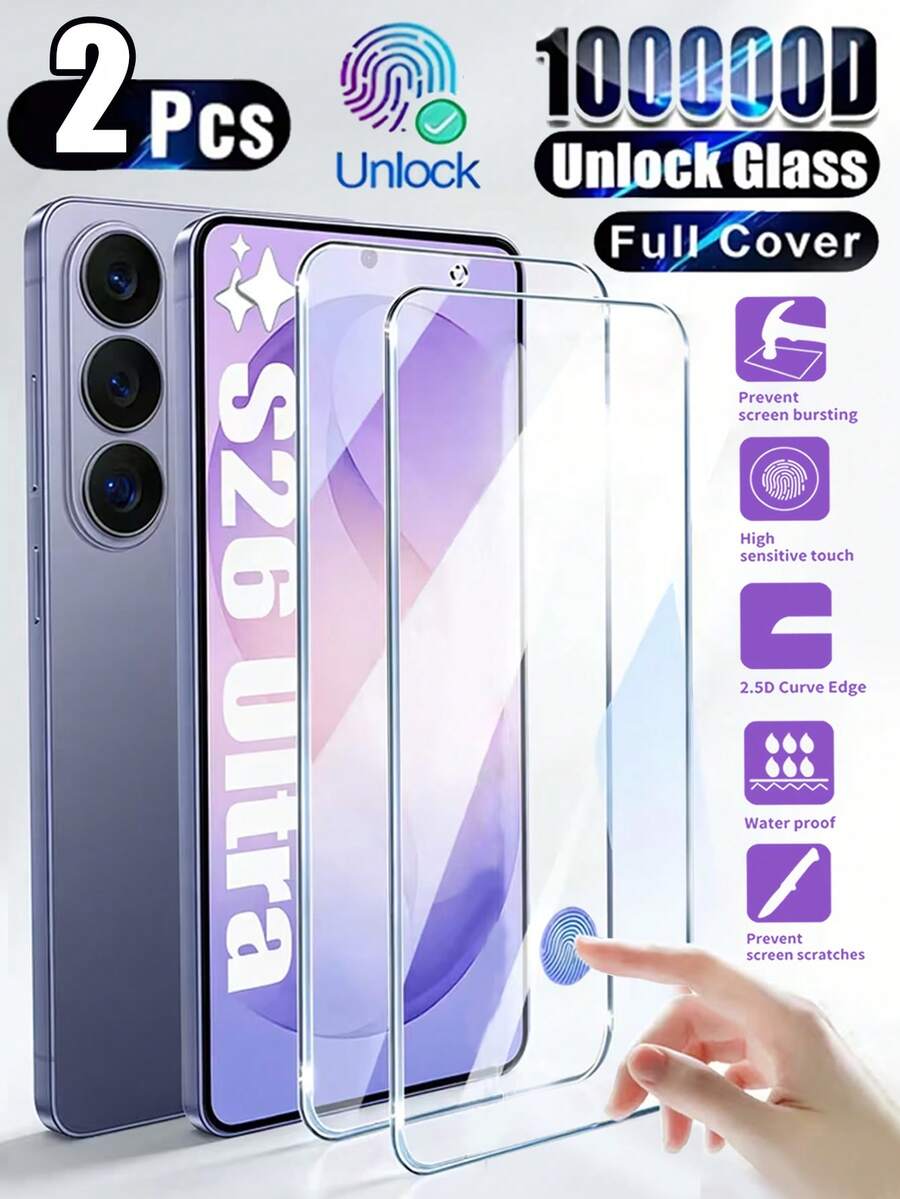适用于三星 Galaxy S26 Ultra/S25 Ultra/S24 Ultra/S26/S25/S24/S23/S22/S21/S20/FE/Plus/S25 Edge/S23+/S22+ 的超高清钢化玻璃屏幕保护膜,两片装。9H 硬度,全覆盖,支持指纹解锁,防刮耐磨。高清透明,防指纹防油,触感顺滑。这款钢化玻璃屏幕保护膜是理想的手机配件,兼容各种手机壳。母亲节的完美礼物。 - 無色 - 查看 1