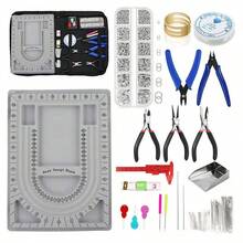 KLONKEE Bộ dụng cụ làm trang sức gồm khay đựng hạt, bảng thiết kế vòng cổ, bộ làm vòng tay bằng hạt, bộ sửa chữa trang sức, vật tư làm hạt, tấm lót hạt, dụng cụ làm trang sức kèm kìm, vòng mở, thước kẹp, thích hợp cho thiết kế trang sức. - A - Xem 16