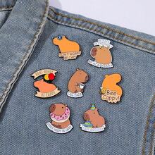 1/7 Piezas Conjunto de broches de dibujos animados Lindo pin con forma de letra de capibara Insignia de metal Accesorios de joyería para mochila y ropa Regalos - Talla única - Ver 1