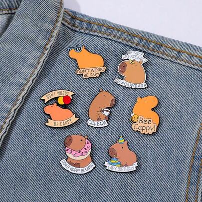 1/7 Pcs Cartoon Brooch Set Cute Letter Shaped Capybara Enamel Pin Backpack Clothing Jewelry Metal Badge Accessories Gifts
