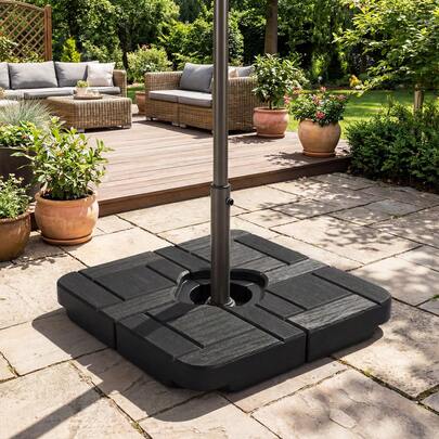  COSTWAY 4-Piece 84 Kg Heavy Duty Cantilever Offset Patio Umbrella Base, Water & Sand Filled Square Weights Plates, Easy-Fill Spouts, Wind-Resistant, Hanging Umbrella Stand For Outdoor Garden Poolside, Black
