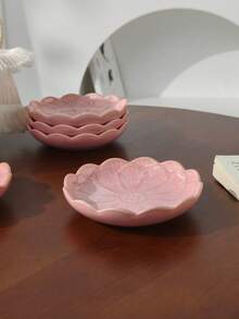 1pc/2pcs/4pcs/6pcs/8pcs Pink Ceramic Flower Shaped Plates, Cute Sakura Small Dishes, Japanese Embossed Floral Sauce Bowls Suitable For Sushi, Snacks, Desserts, Tea Bags, Home, Restaurant, Kitchen Tableware - Multicolor - View 11