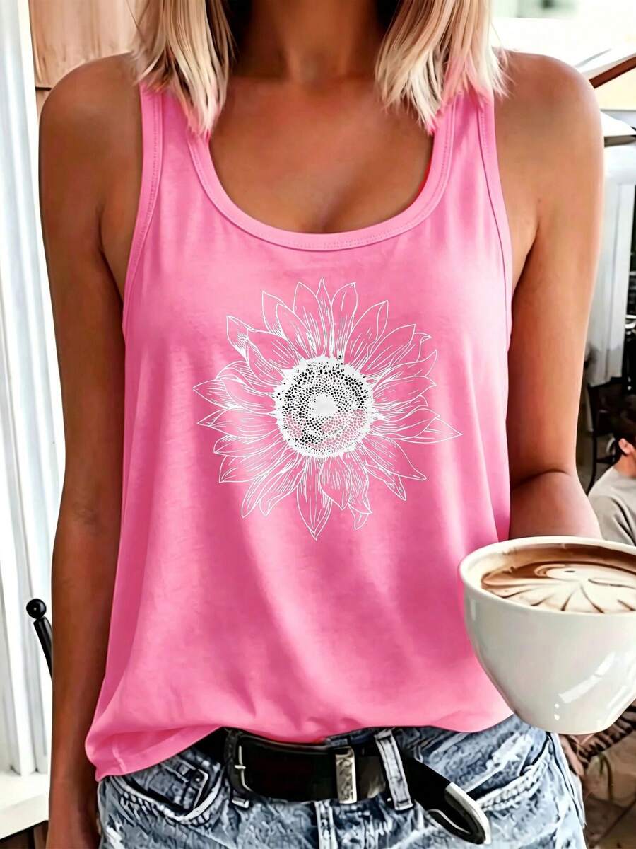 Plus Size Tank Tops Women,Workout Tops,Gym Tops Women,Vacation Outfits,Ropa De Gym,Beach,Casual Summer OutfitsGraphic Tank TopsSummer Outfits For Women - 粉色 - 查看 1