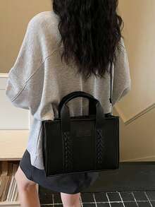 1 pieza Bolso de mujer de verano de unicolor 2026, bolso de hombro/bandolera minimalista, bolso cuadrado pequeño y versátil de moda para uso diario, ir al trabajo, citas, compras - Negro - Ver 6