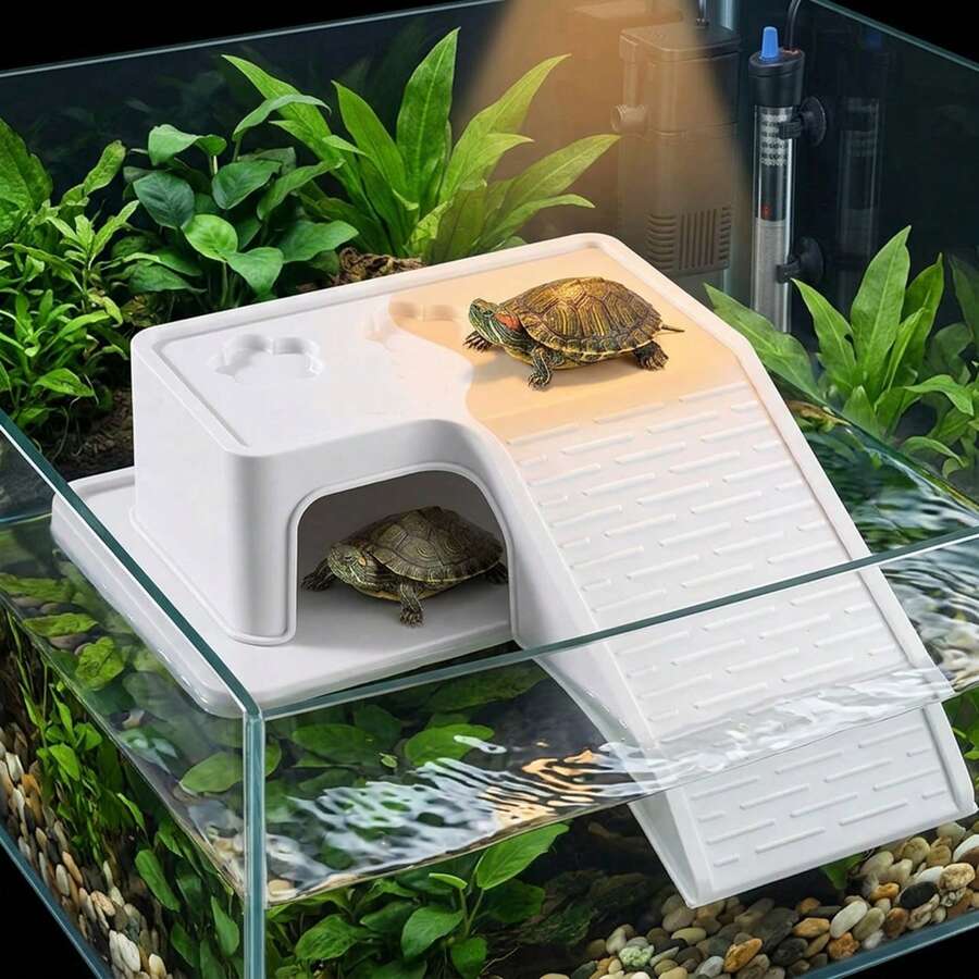 1pc Turtle Basking Platform – Tank Climbing Ramp And Hiding Caves | Villa-Style Ramp Platform Designed Specifically For Turtle Tanks | Four-In-One Turtle Activity Platform (Feeding Area, Basking Platform, Hiding Area, Climbing Area) - Multicolor - View 1