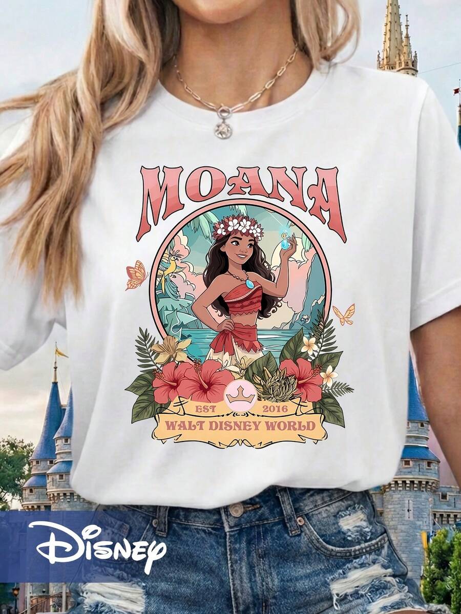 Vintage Disney Moana Floral Oversized T-Shirt - 白色 - 查看 1