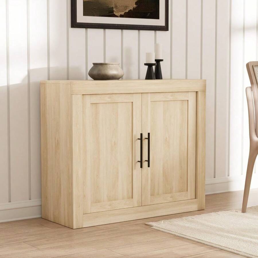 71 pulgadas grande armario de buffet de aparador, mesa de consola Credenza blanca moderna con puertas de vidrio, gabinete de almacenamiento de café de granja, soporte de TV de madera para sala de esta - Marrón - Ver 1
