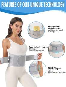 Back Brace Lower Back Relief - Women & Men Breathable Mesh Design Removable Stays Lower Back Support With 2 Different Hardness Sets Gym Accessories Lumbar Girdles - 灰色 - 查看 4
