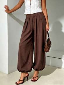 Pantalones de linterna con cintura elástica cómodos para mujer - Color caoba - Ver 4