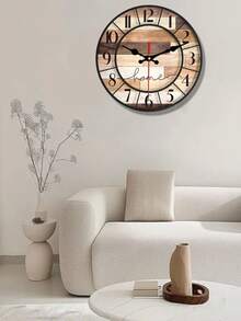 1pc 10-12 Inch Wooden Printed Wall Clock, Silent Wall Clock, Creative & Fun Design, Suitable For Home Decor And Gift, Battery Powered (AA Battery Not Included) - Multicolor - View 9